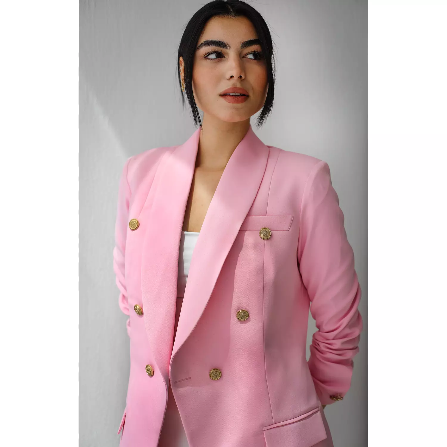 ELITE DOUBLE BREASTED BLAZER ~ BARBIE PINK   5