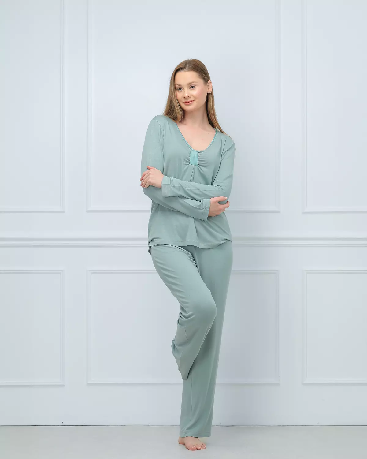 Satin-Trimmed Mint Pajamas 0