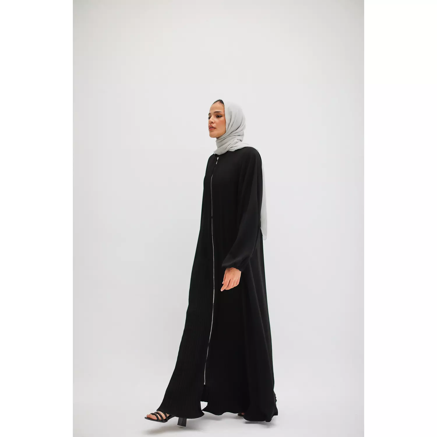 Full Zipper Pleated Abaya  0