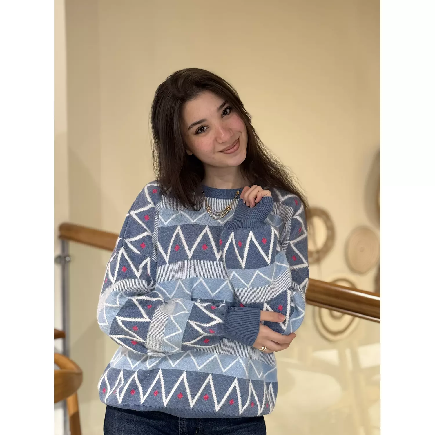 Blue Geometric Knit Sweater 0