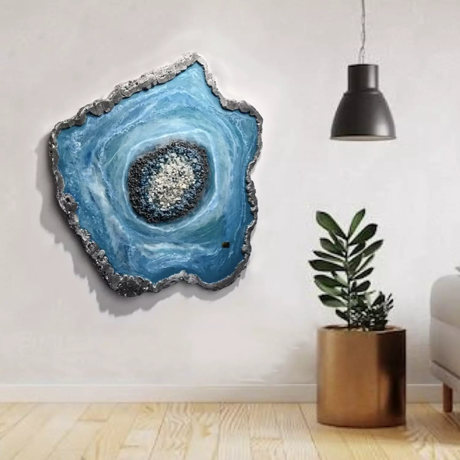 Turquoise & silver agate painting hover image