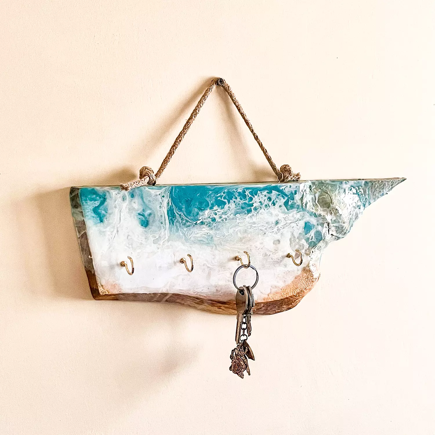 Turquoise Live Edge Key Holder 2