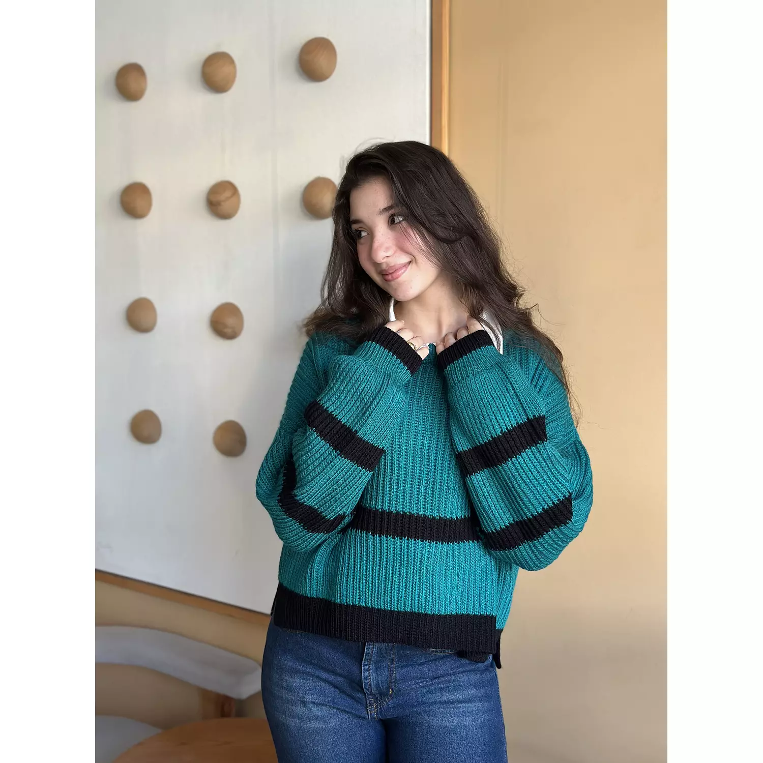 Green Striped Knit Sweater 2