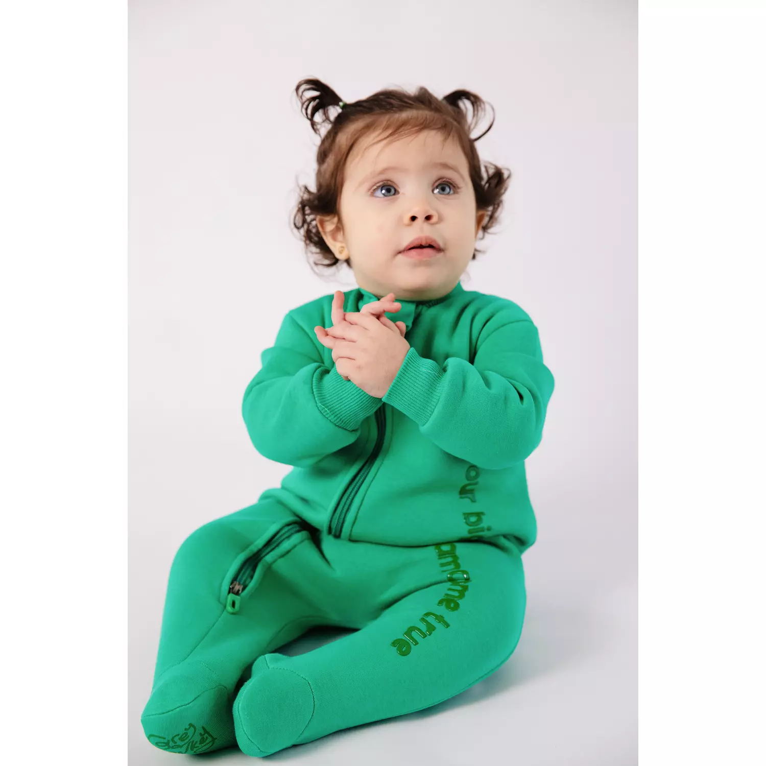 Premium Fleeced Winter Double Zipper "Our biggest dream" Footie - Green Jellybean hover image