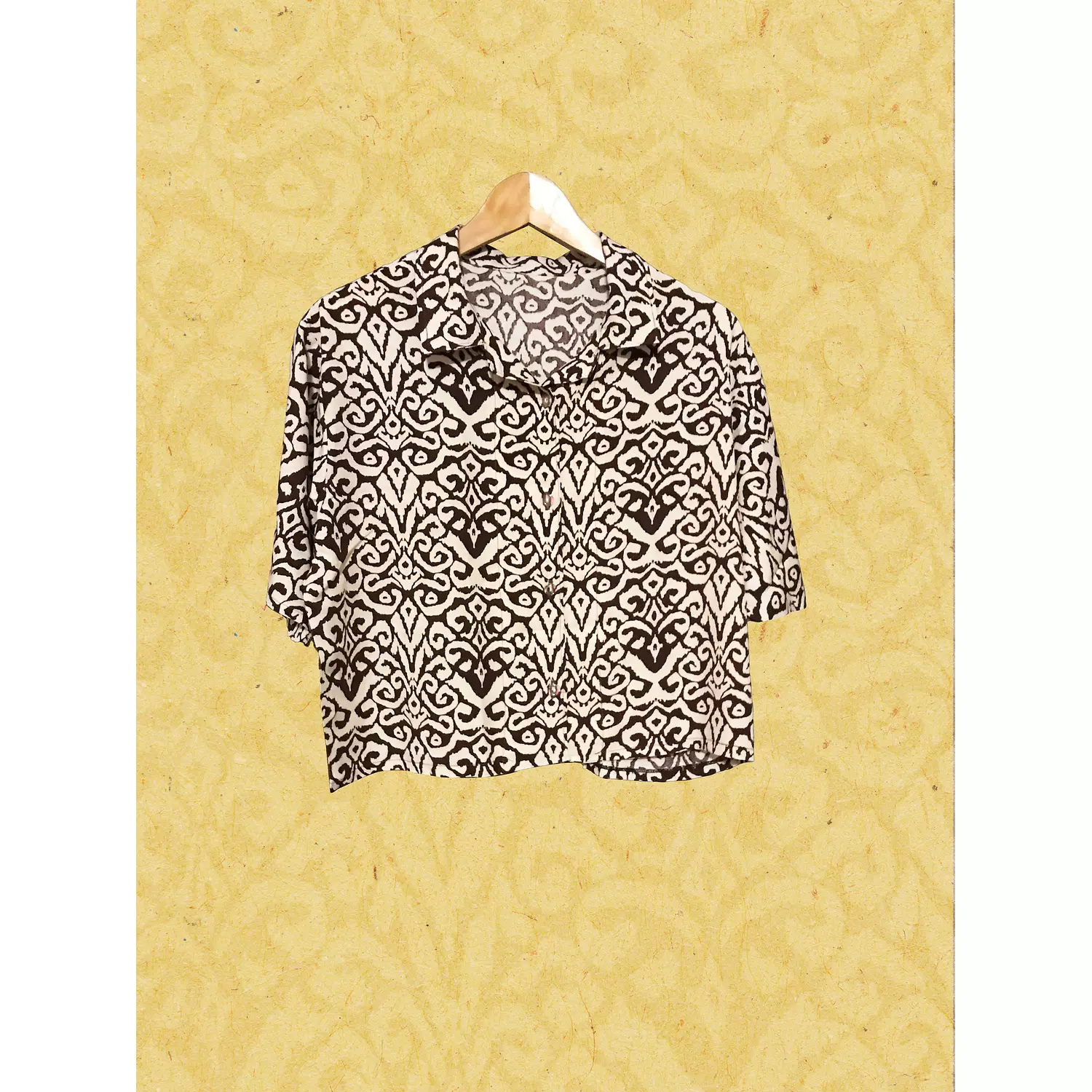 Cropped Brown & White Patterned Viscose Shirt hover image