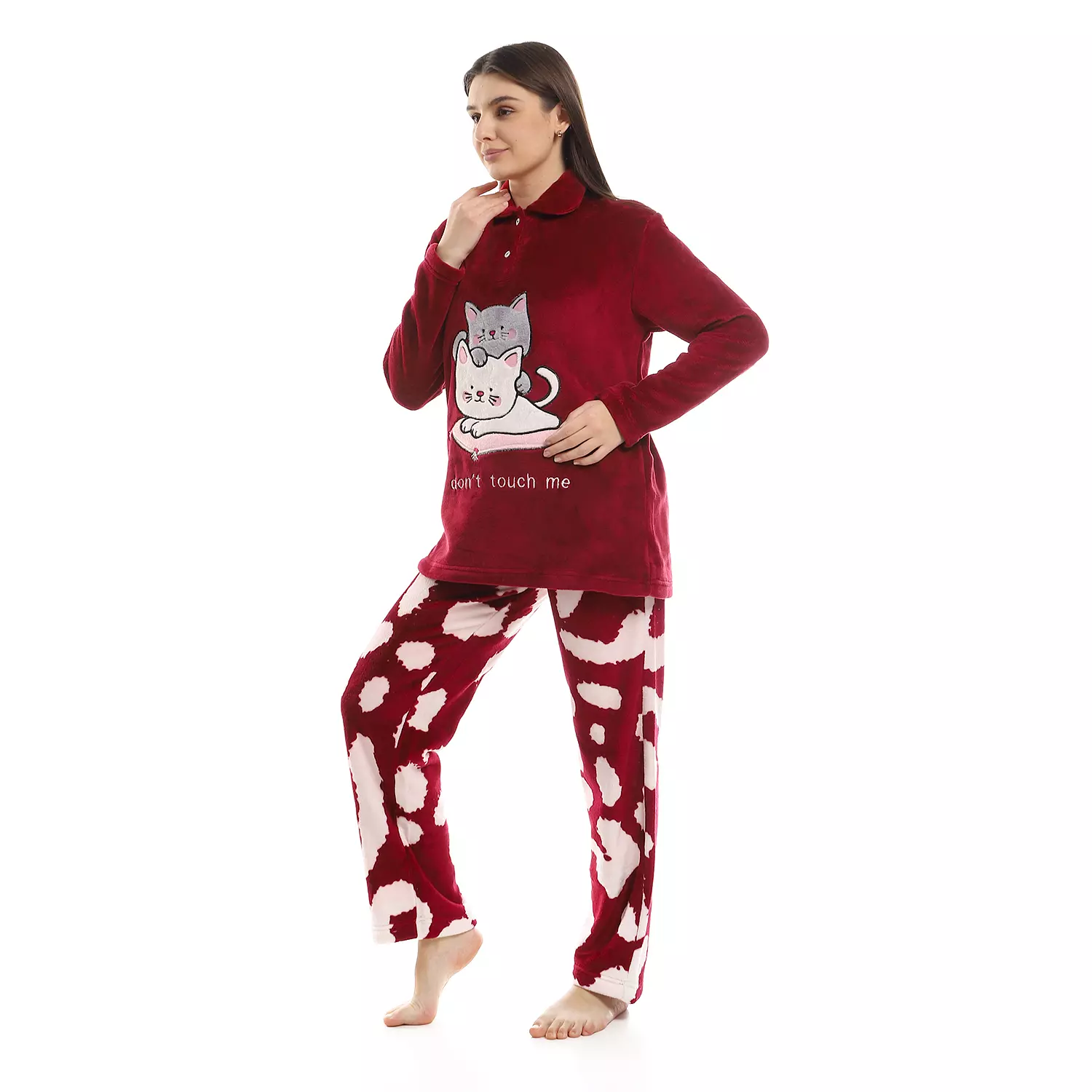 Shorto Women Cats Fleece Pj -Maroon 1