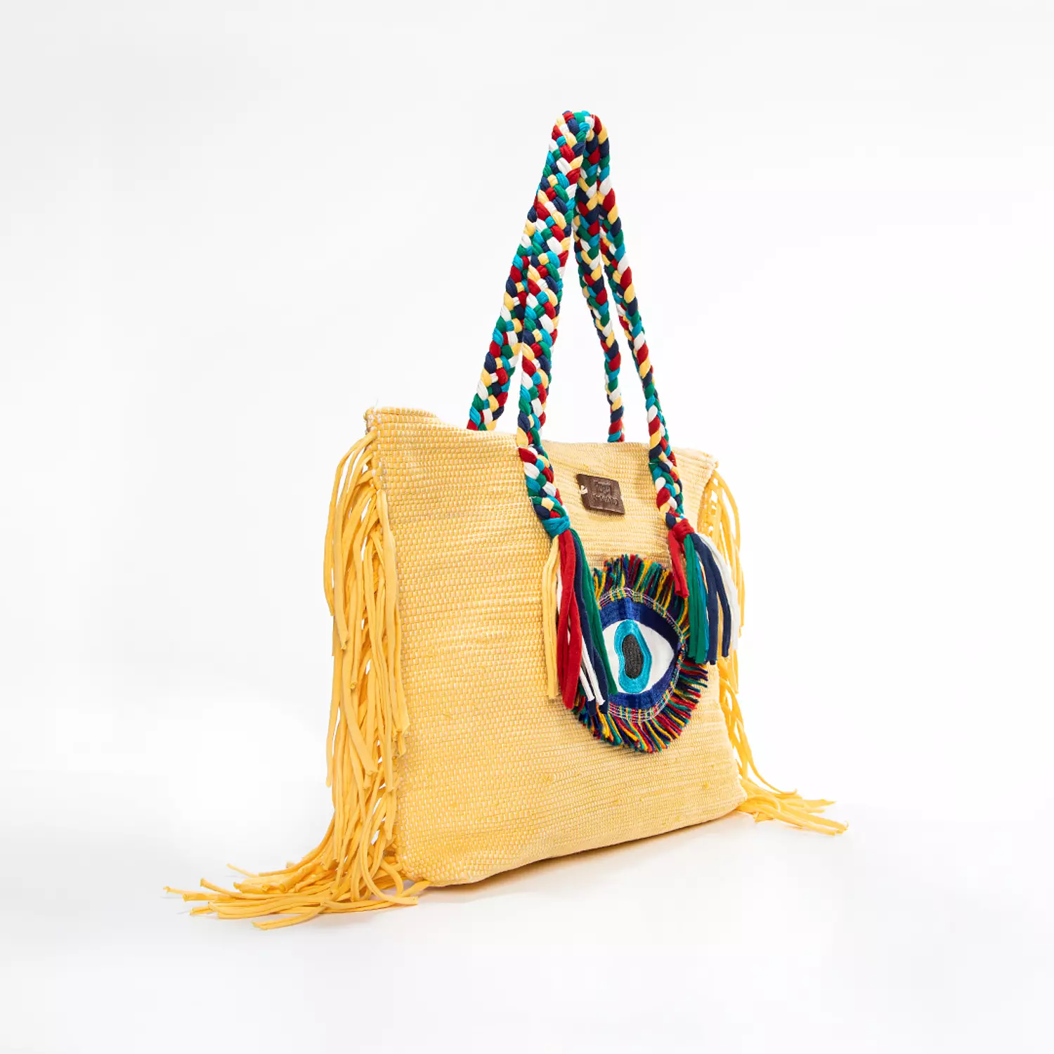 Yellow Tote Bag with Evil Eye Badge 1