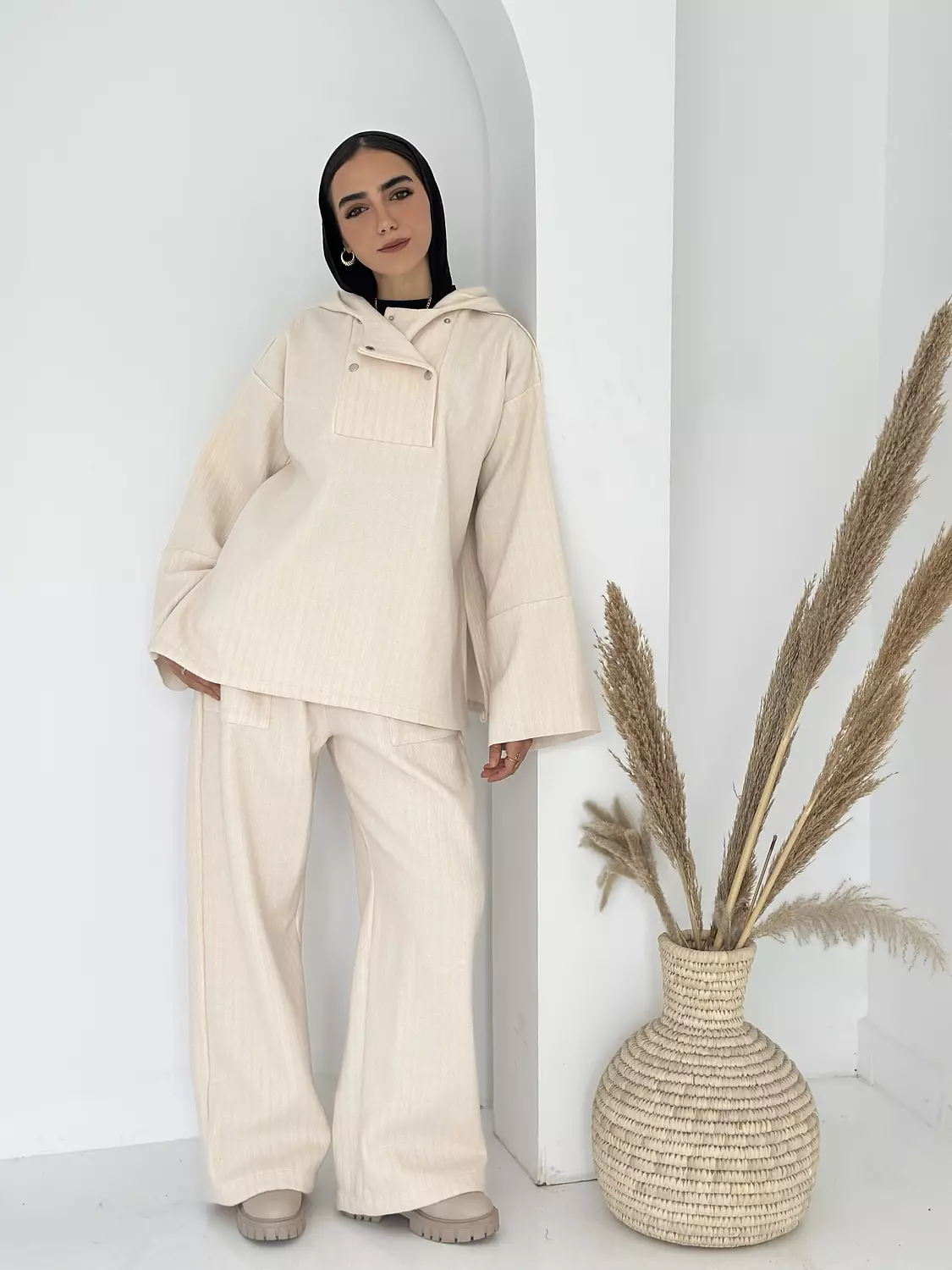 HOODED CO-ORD SET IN CREAMY 3