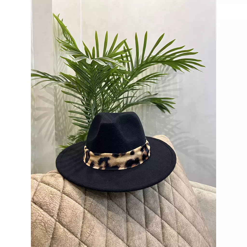 Black Leopard Fedora Hat 