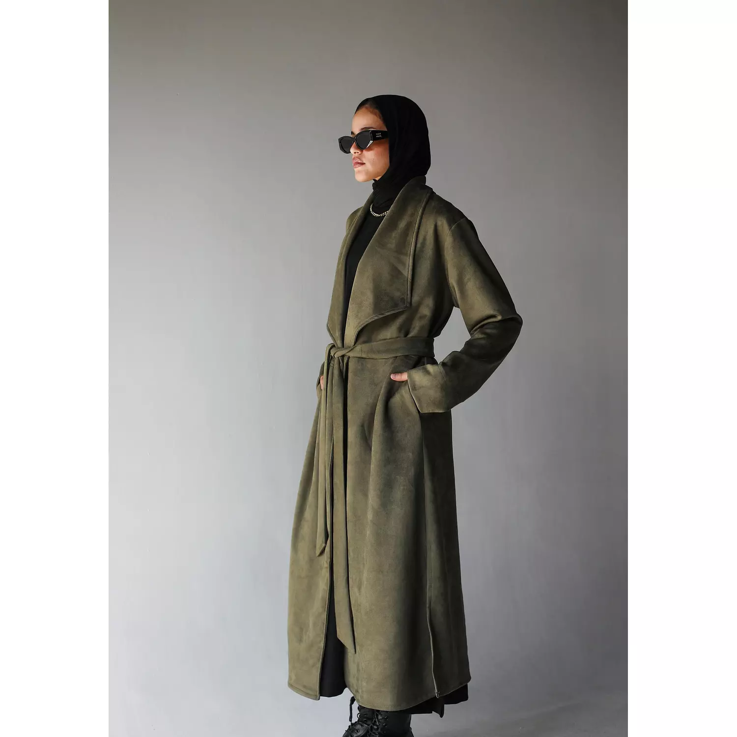 Suede Coat in Olive hover image