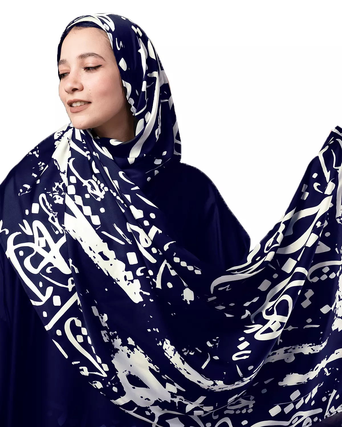 Satin Isdal with seperate scarf-Dark Blue -Arabic caligraphy 2