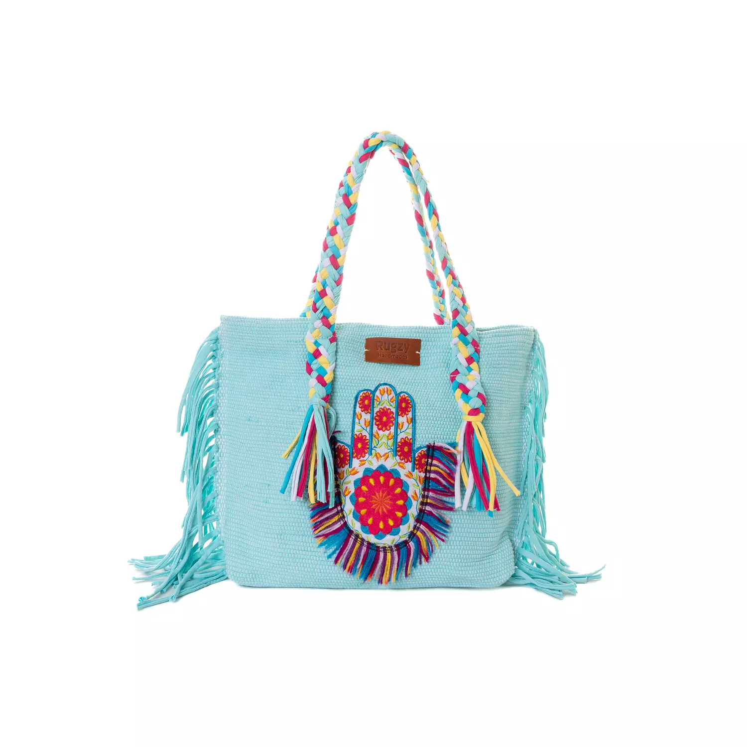 Blue Tote Bag with hamsa hand Badge hover image