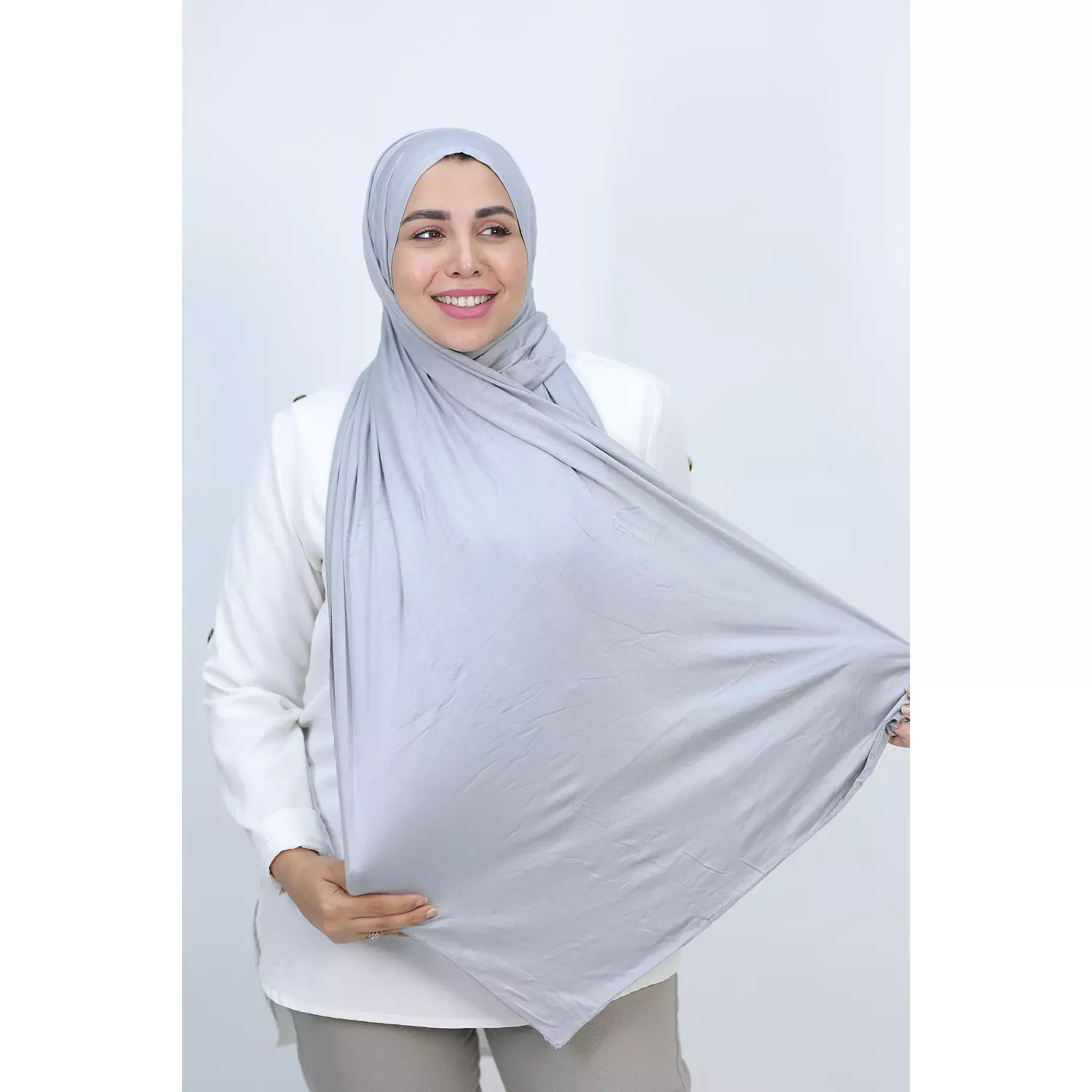 Jada Cotton Lycra Gel Hijab - Light Grey 3