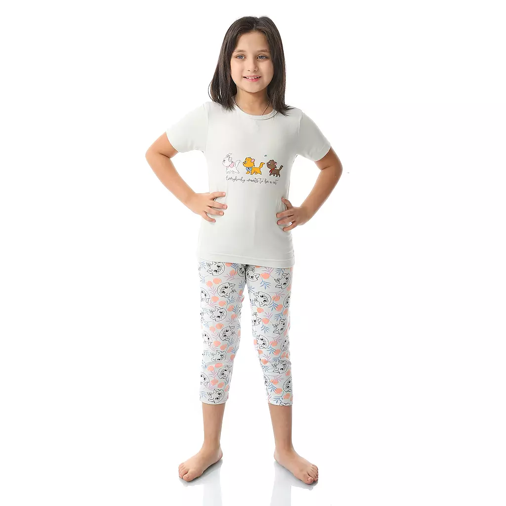 Girls Cat Pajama - Light Grey 