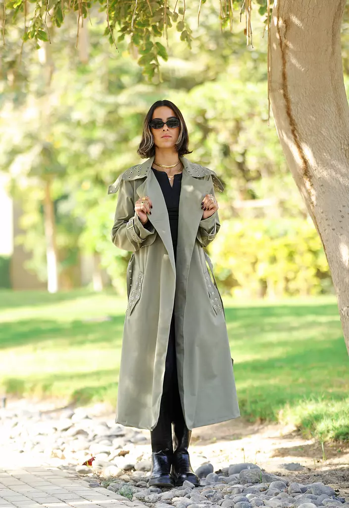 Studded olive trench coat 