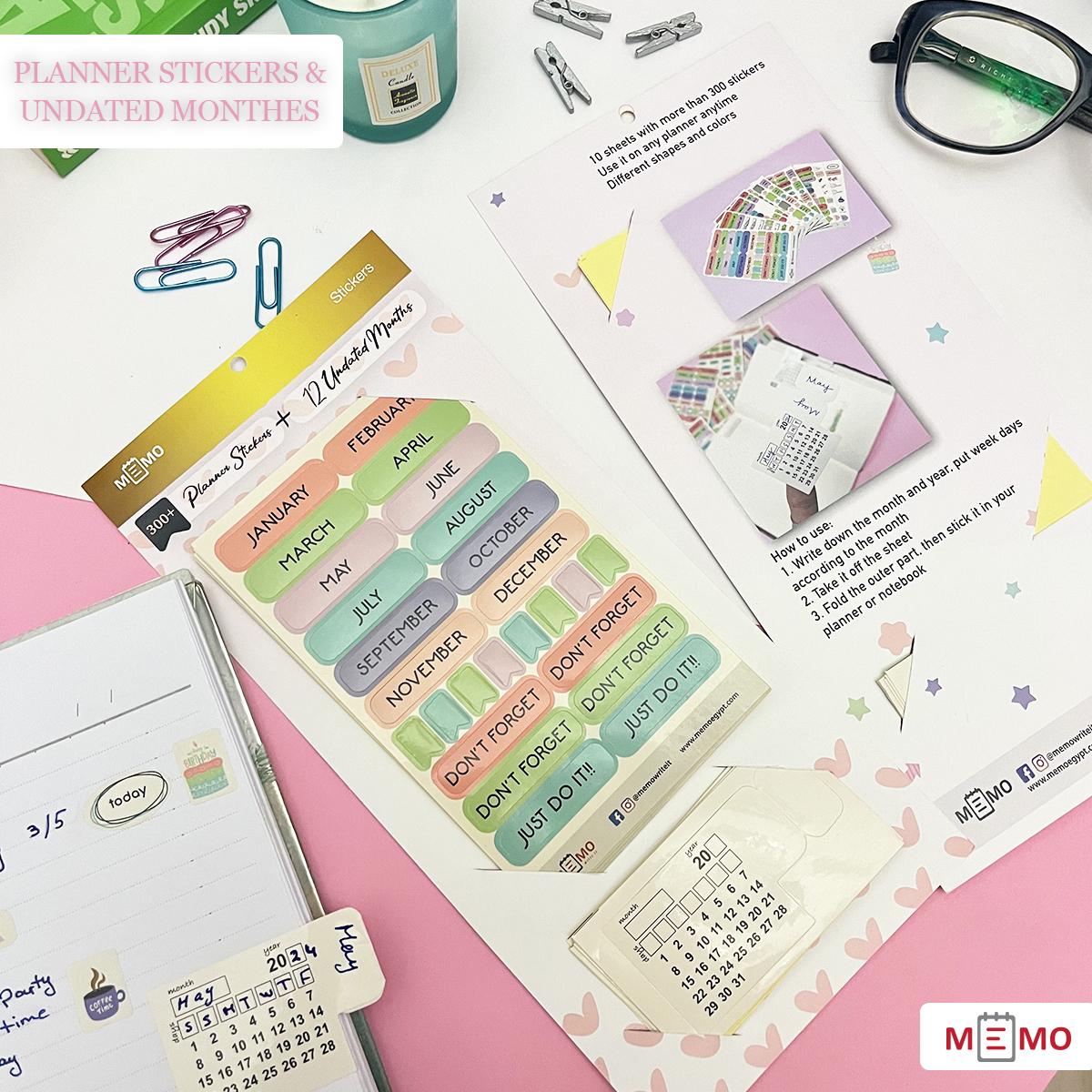 Memo Planner Stickers & 12 Undated Months 14