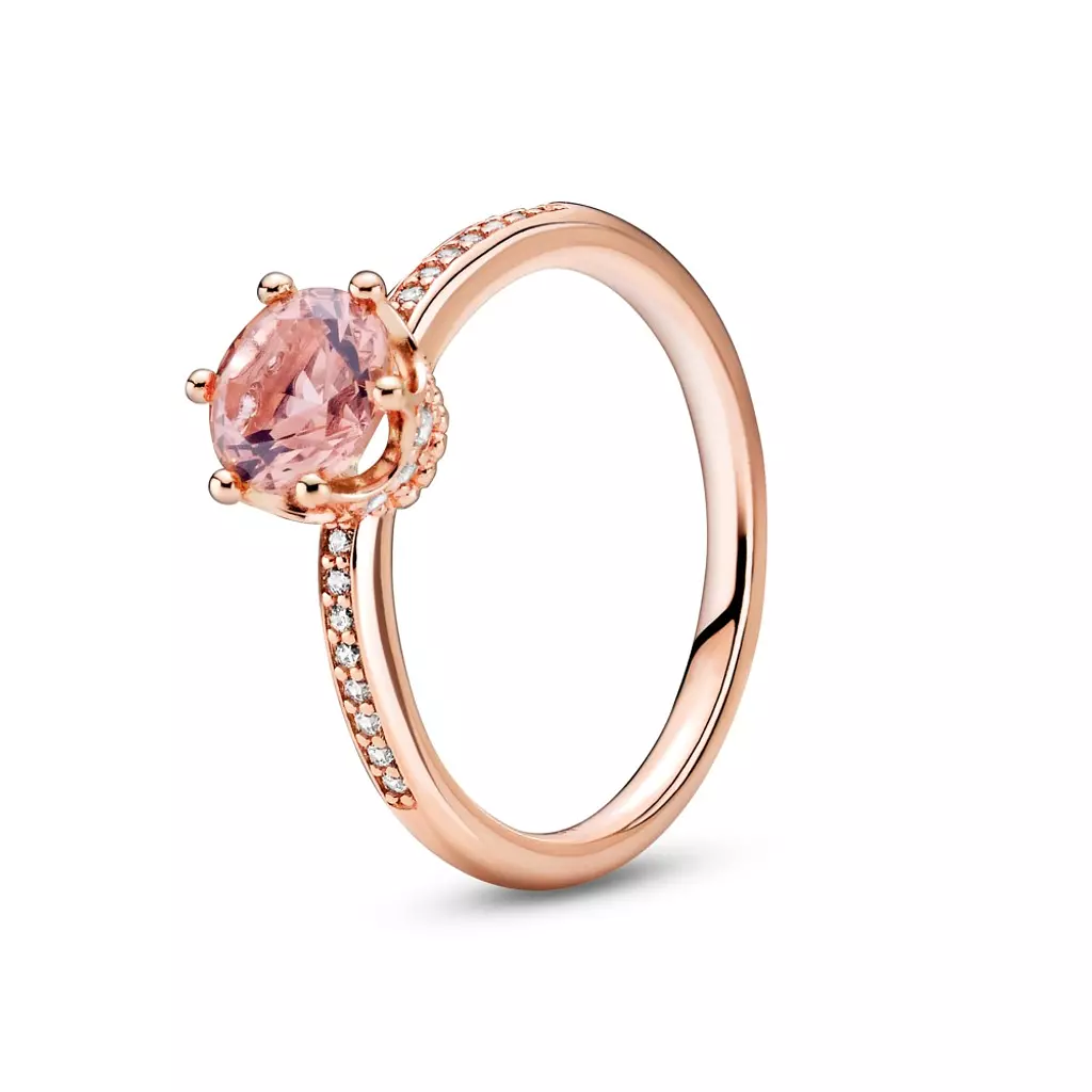 Crown 14k rose gold-plated ring with blush pink crystal and clear cubic zirconia