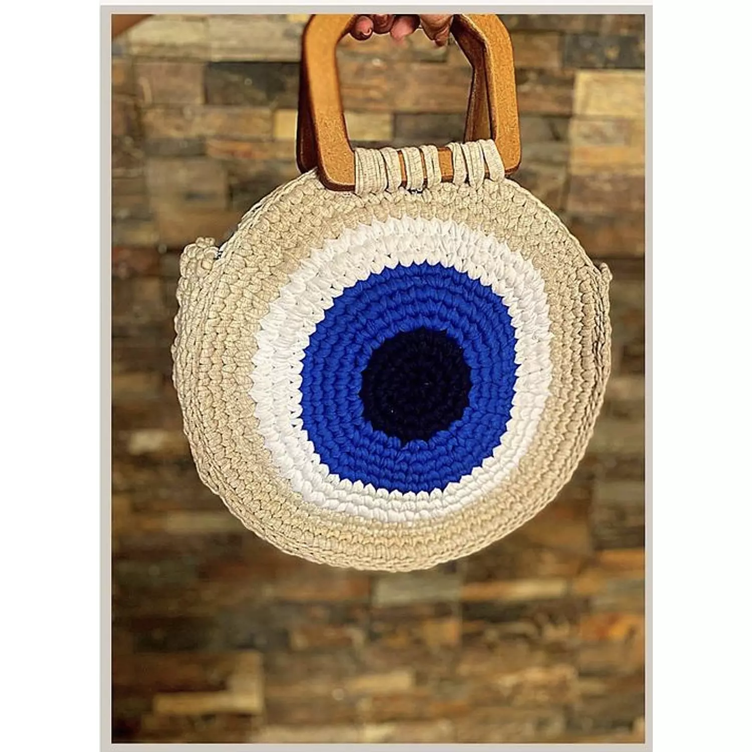 Round Turkish Eye crochet Handbag wood handles (by order) hover image
