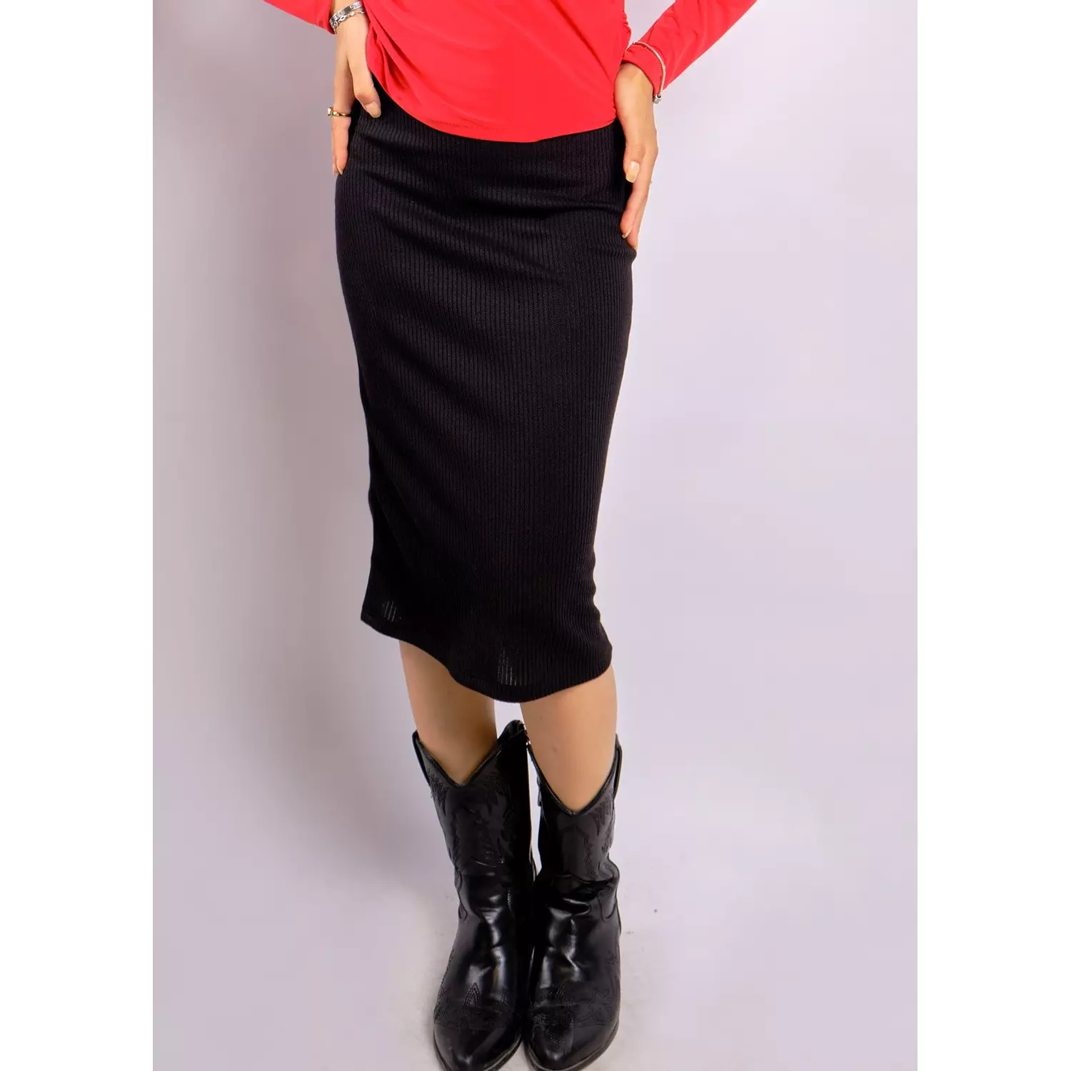 Streamline Ribbed trico Midi Pencil Skirt hover image