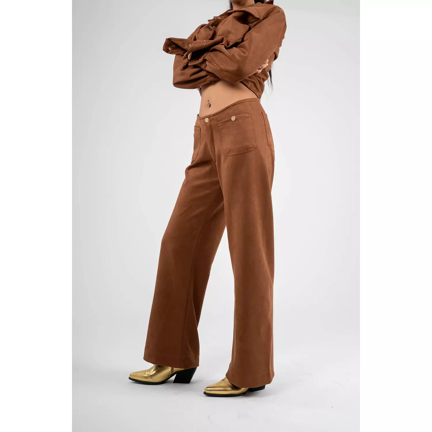 Luxe Suede Straight-Leg High-Waist Pants hover image