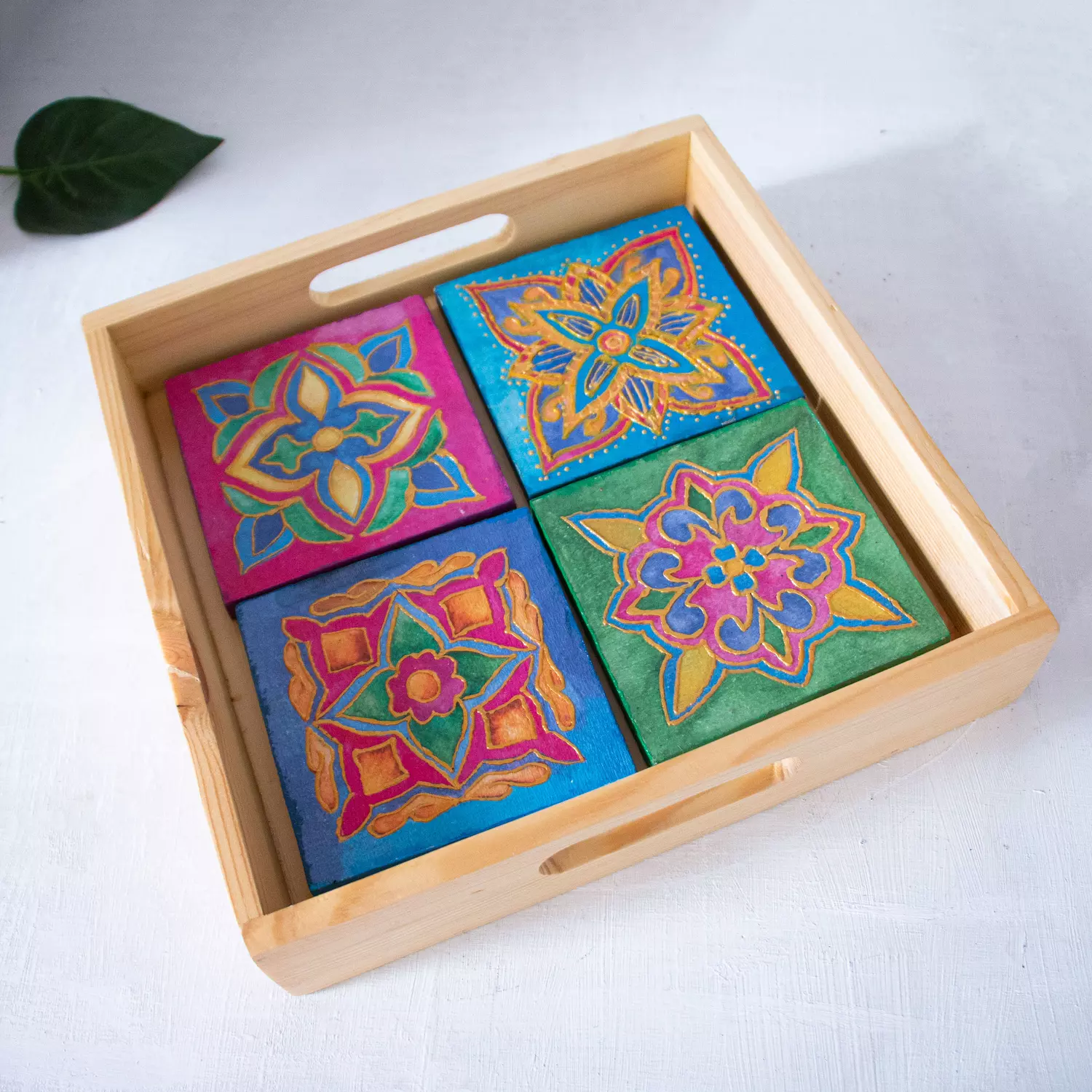 Arabic Blossom coasters wooden tray   8