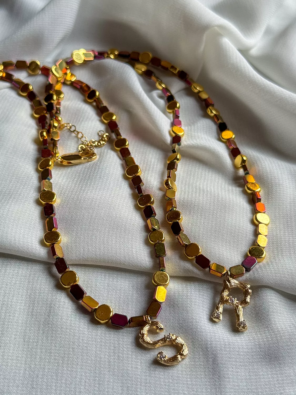 Hematite Letter Necklace " Red/Gold" ( By Order ) 0