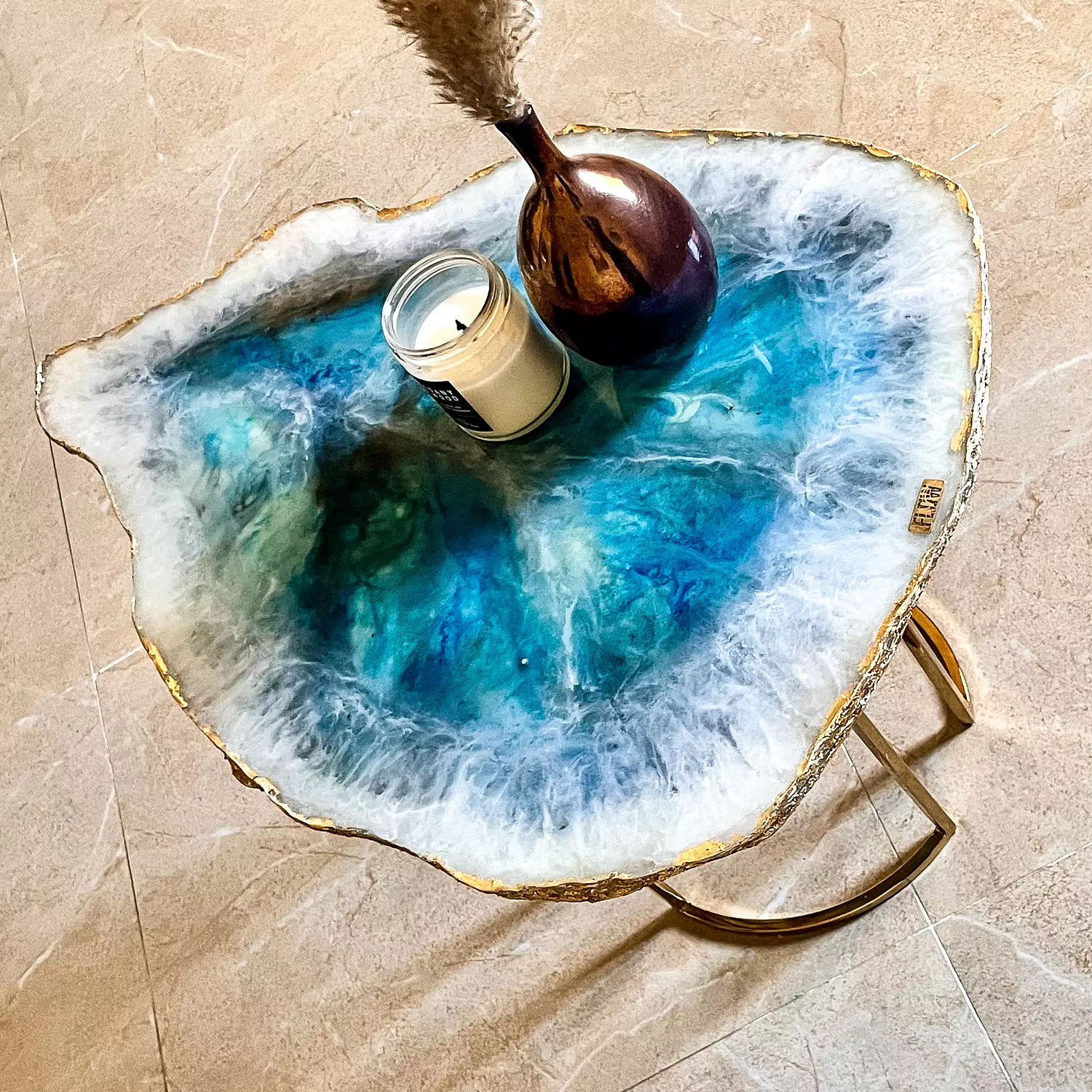 Turquoise & white agate side table 2