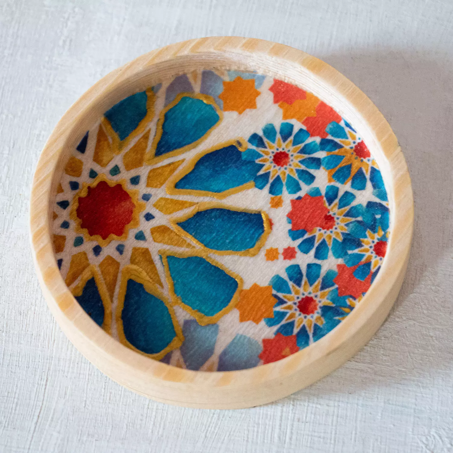 Blue Islamic Stars Glass Cup Wooden Coaster-per piece 5