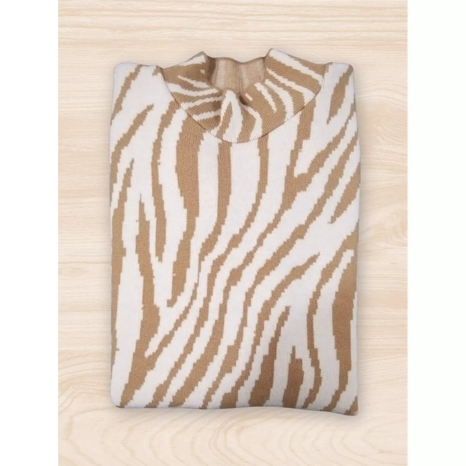 Knitted Zebra High-cool Pullover -  White and Beige -2nd-img