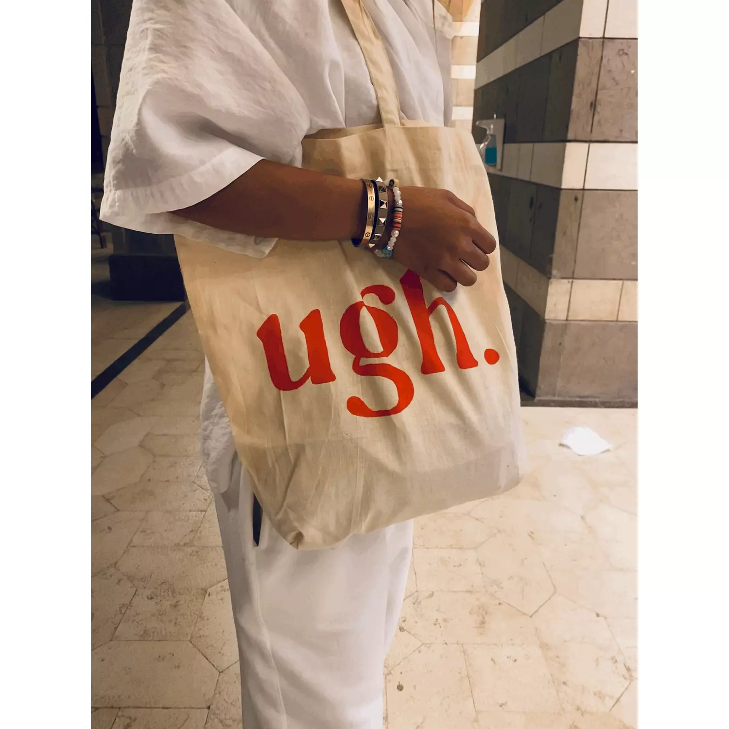 "Ugh" Handpainted tote bag  hover image