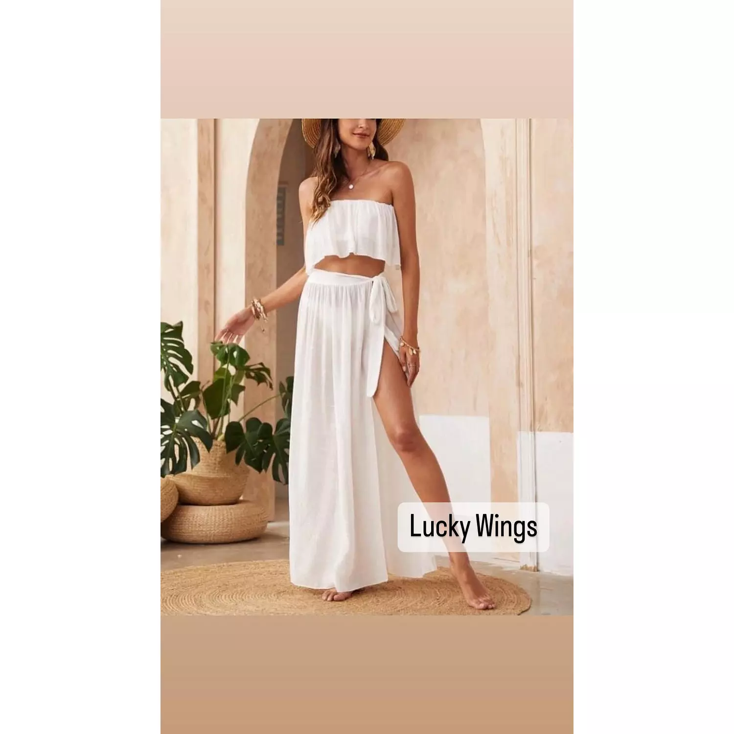 WHITE CHIFFON TWO PIECE COVER UP hover image