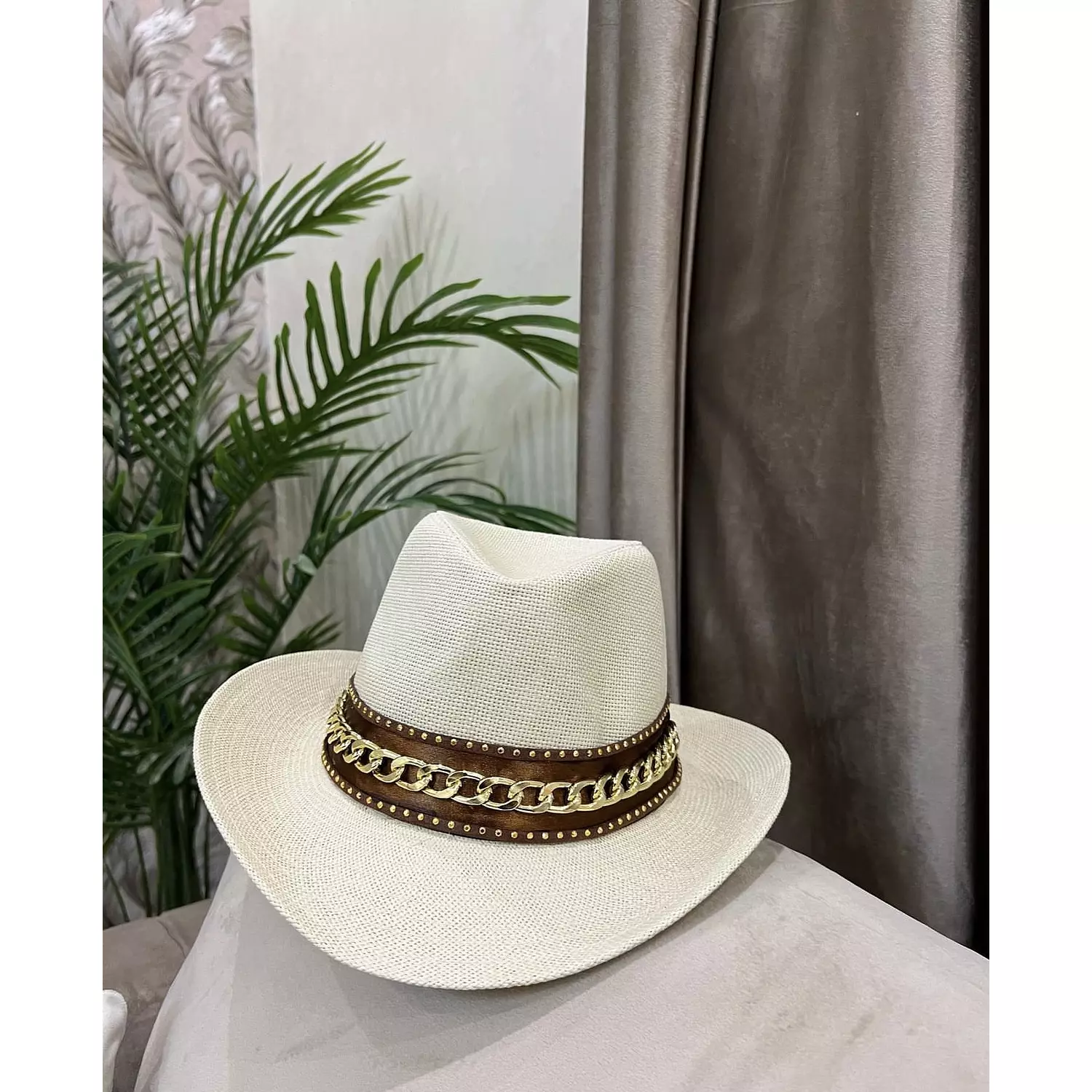 Brown chain hat  1