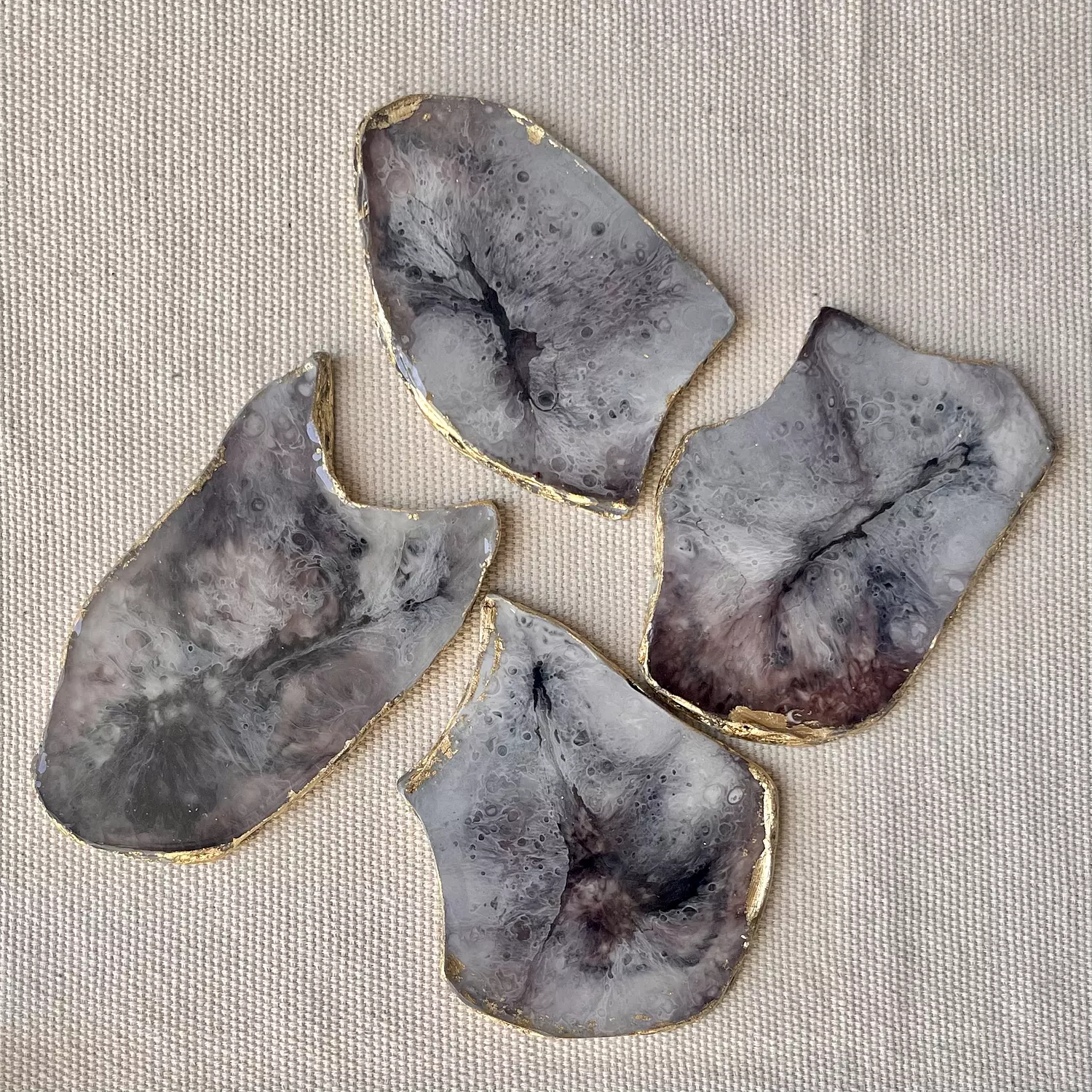 Grey/ Burgandy Agate Coasters With Gold Edges-2nd-img