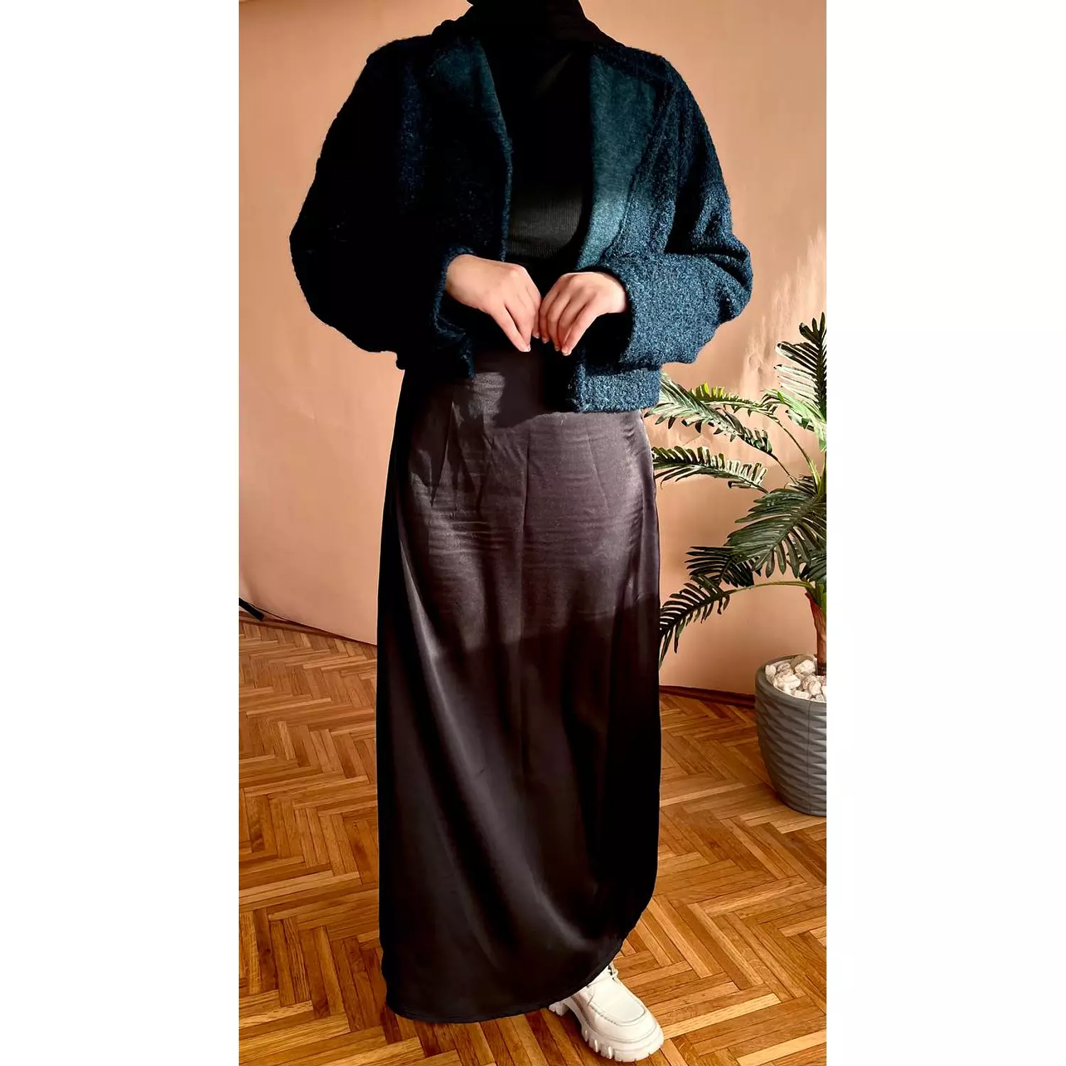 A-line Black Satin Skirt - new addition  1