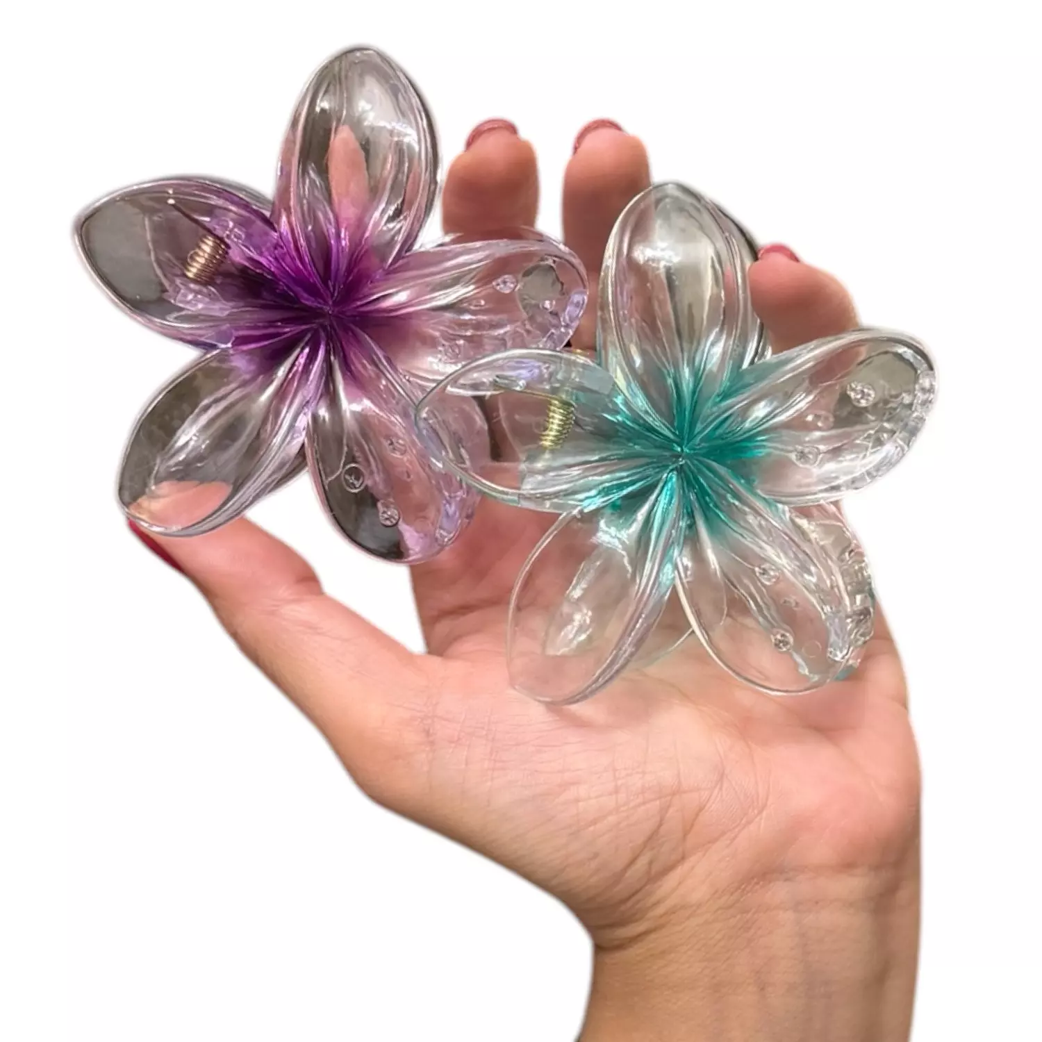 Clear Purple/Teal 1 Pc Flower Claw Clip hover image