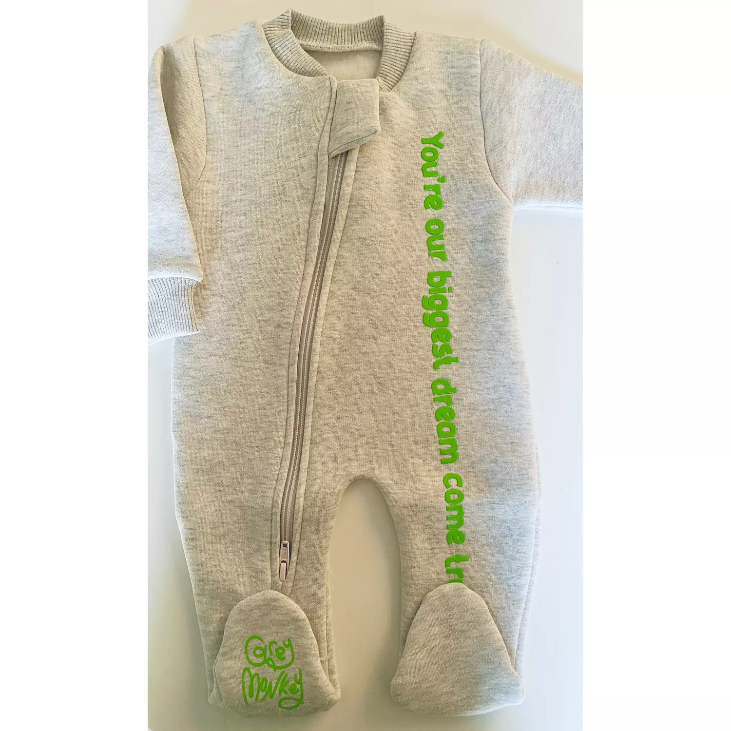 Premium Fleeced Winter Double Zipper "Our biggest dream" Footie - Glowy Grey 5