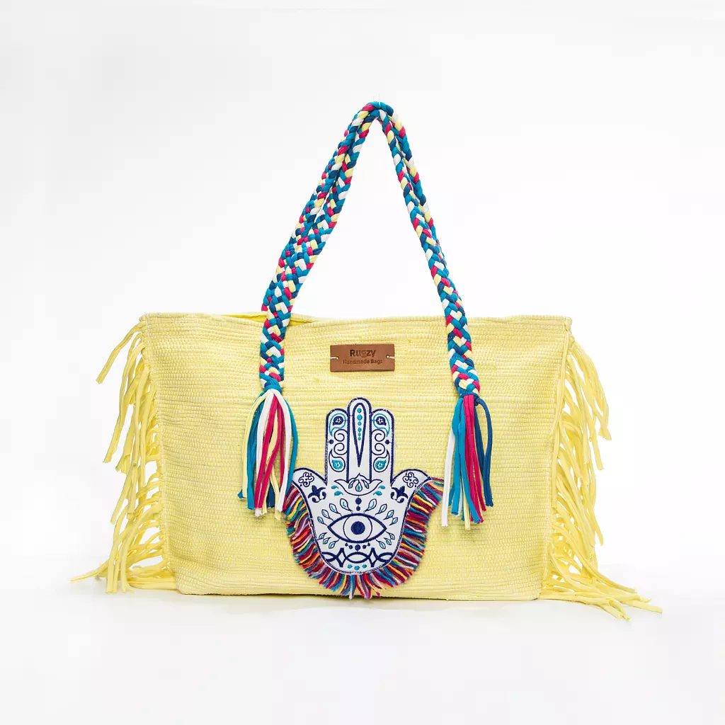 Yellow Tote Bag with Evil Eye Badge