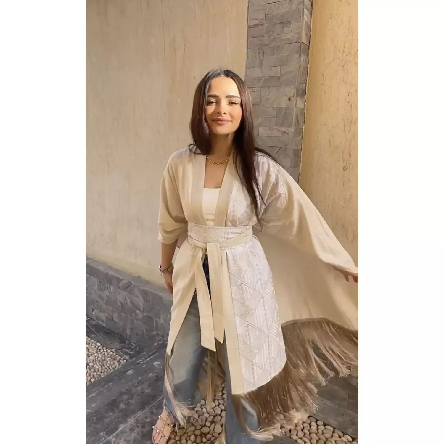 Fringes Kaftan with Embroidered Linen with Serma 3