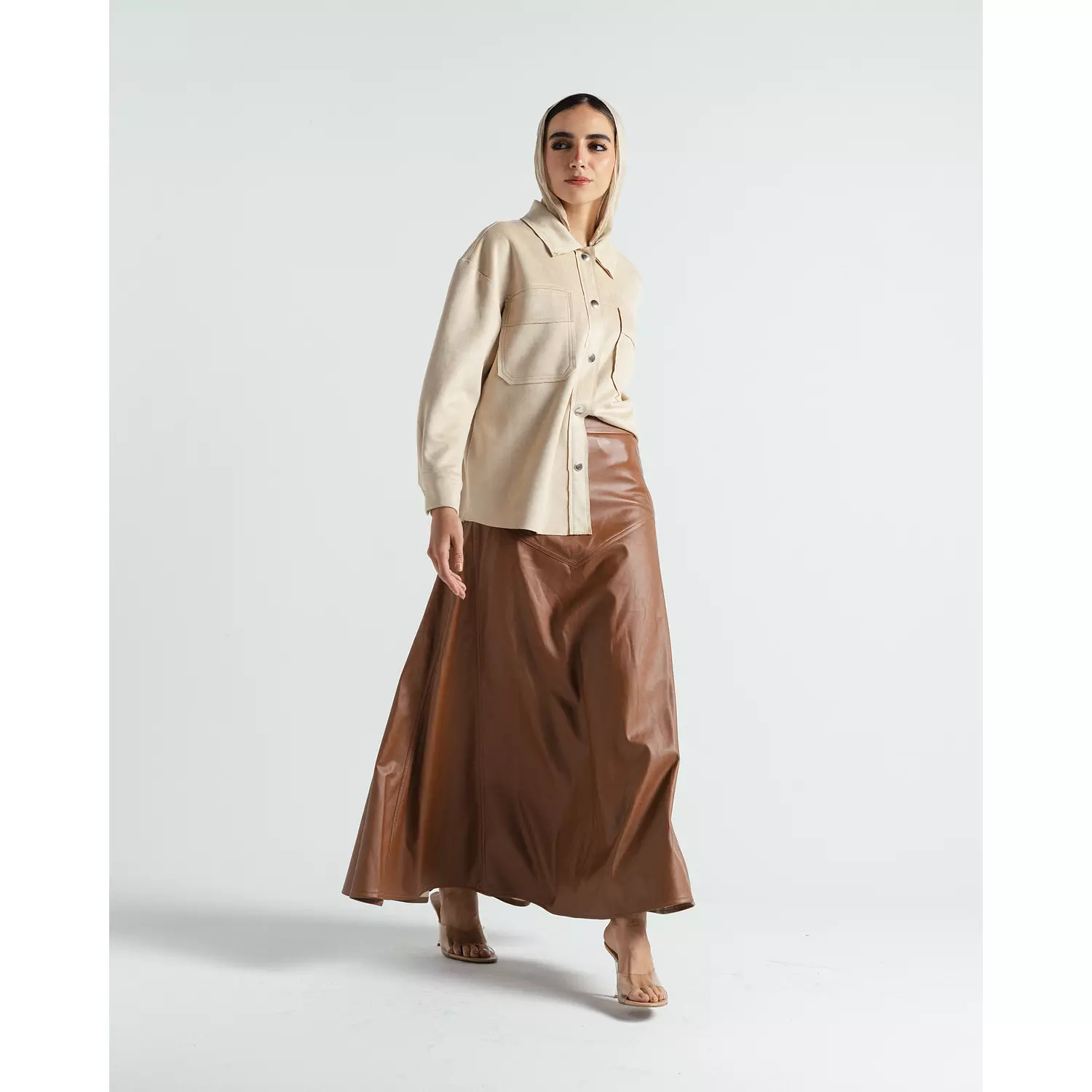 flared leather skirt hover image