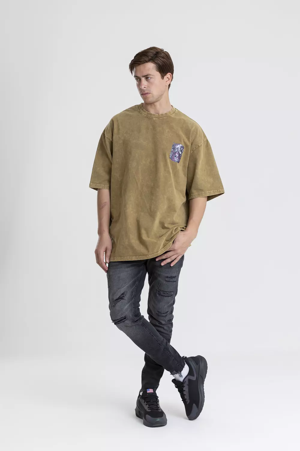 OVERSIZED WASHED COTTON T-SHIRT WITH CONTRAST PRINT BACK & FRONT 4