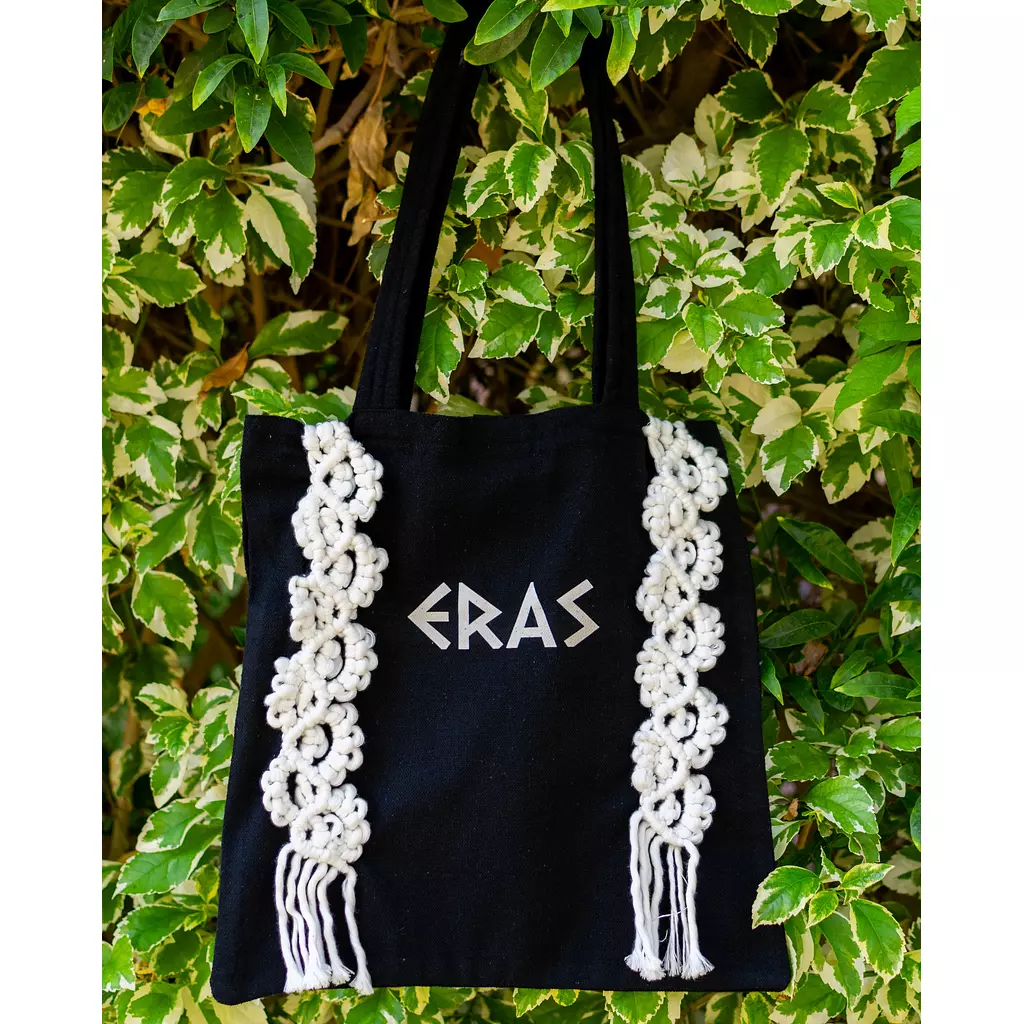 Beige “GREEK X PHARAONIC” BLACK TOTE BAG WITH MACRAME