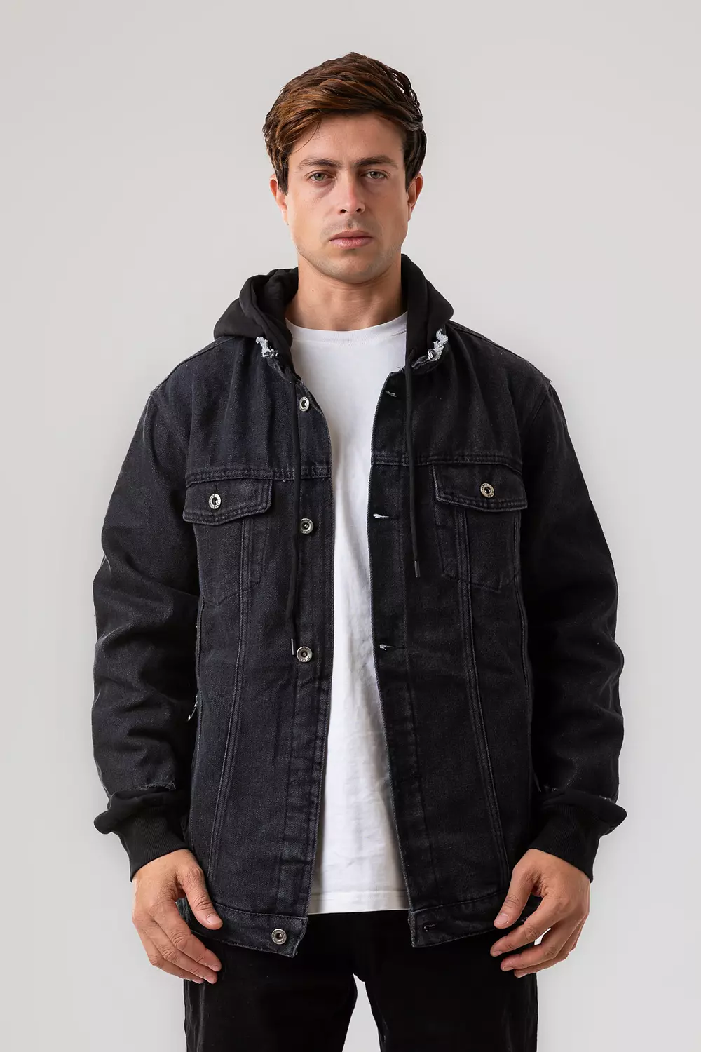 DENIM JACKET WITH JERSEY SLEEVES COVERED WITH A DENIM LAYER 10