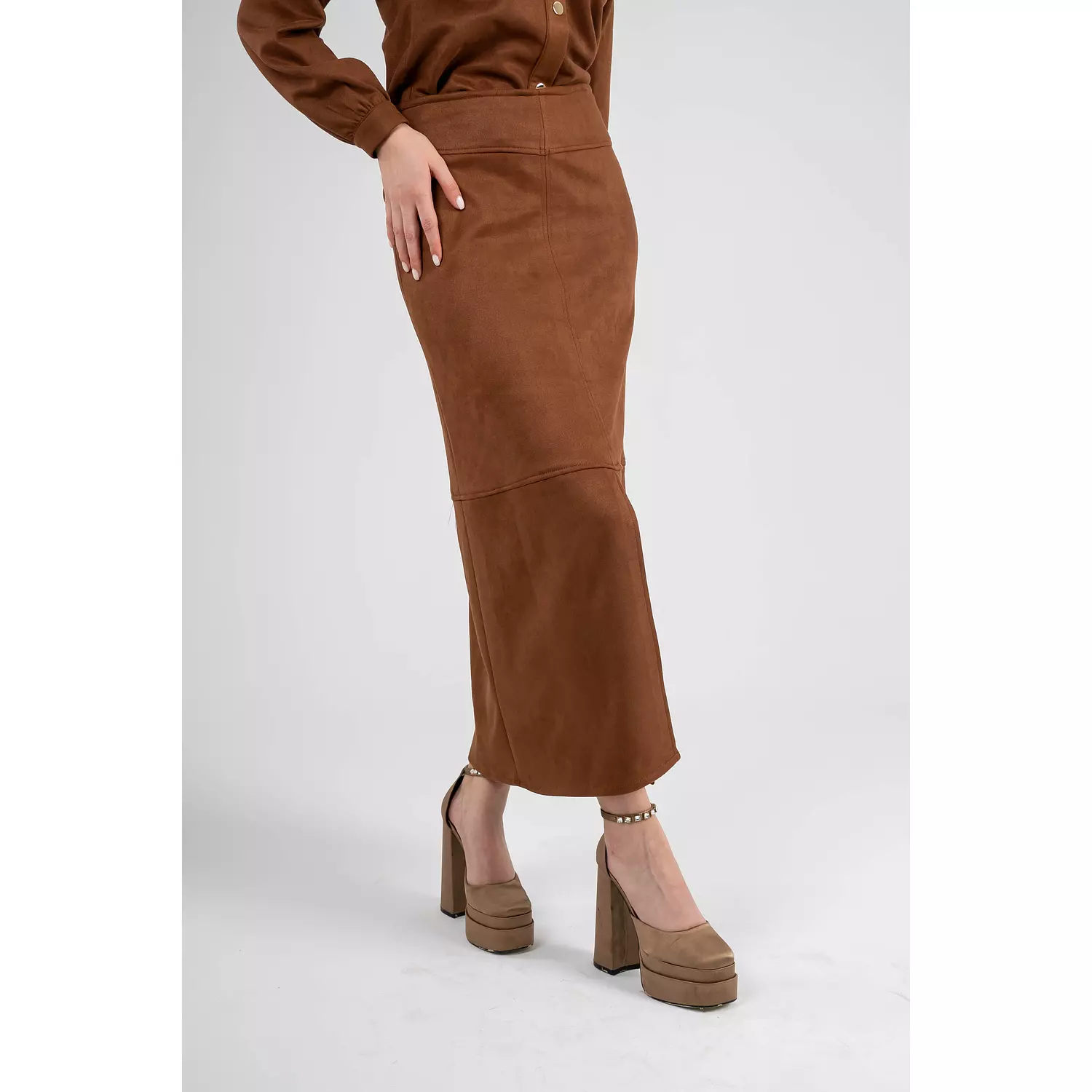 Luxe Suede Midi Skirt hover image