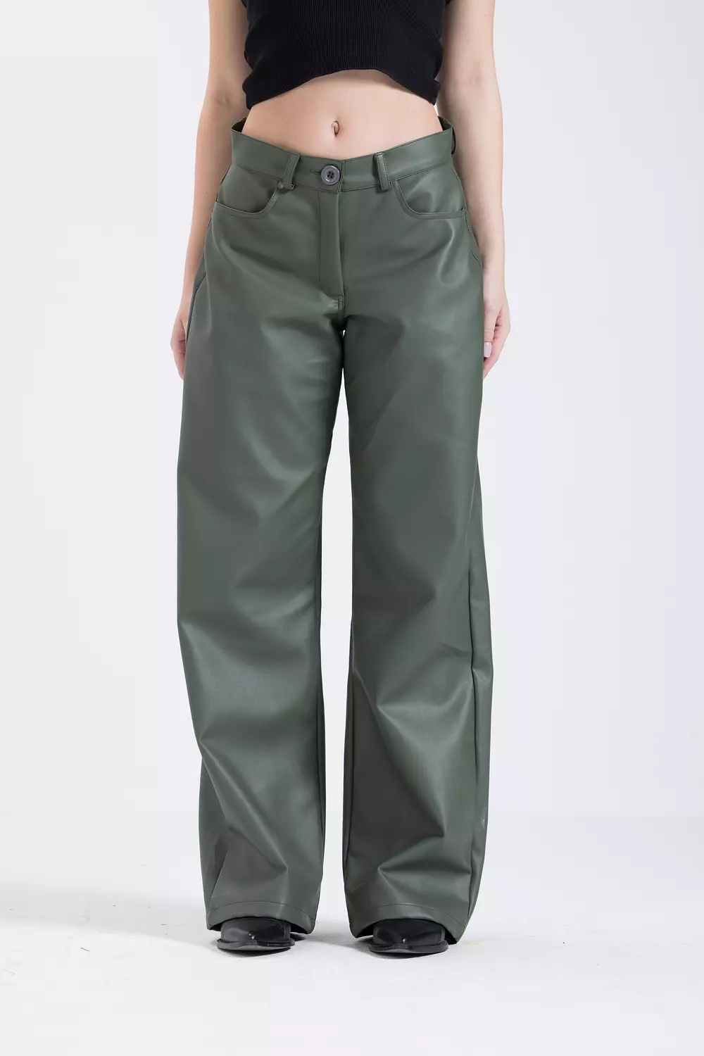 Olive Green Leather Pants 1