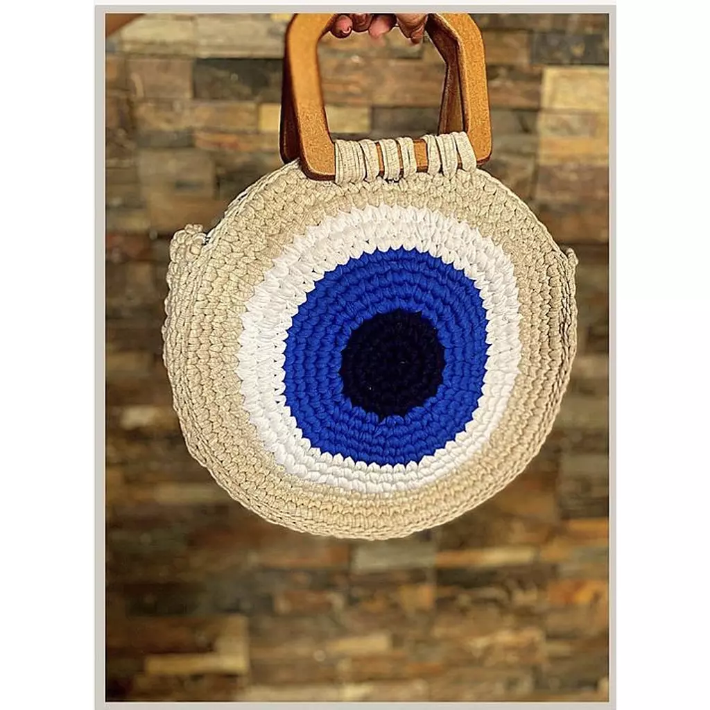 Round Turkish Eye crochet Handbag wood handles (by order)