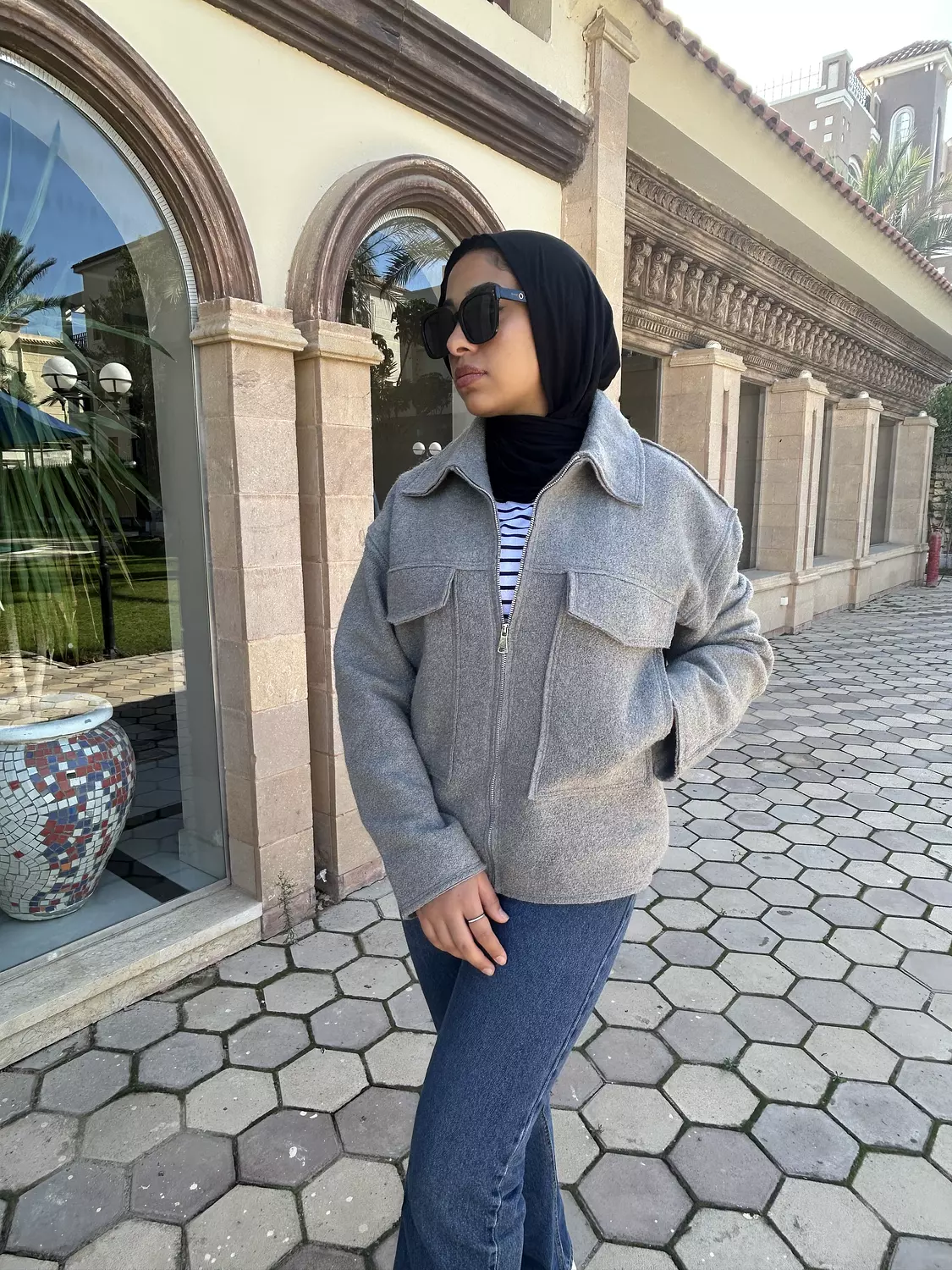 Oversized pocket bouclet jacket in Gray hover image