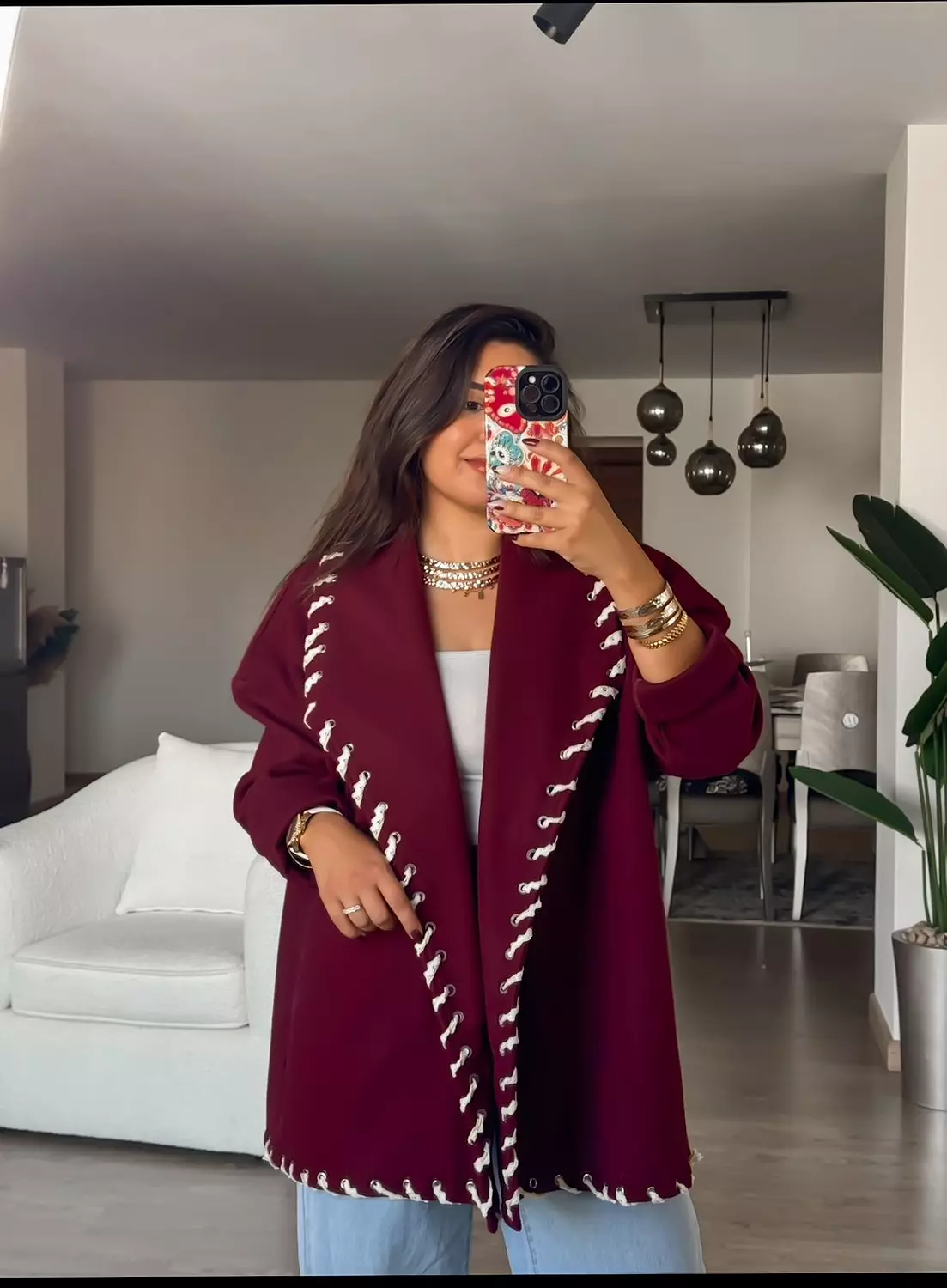 Cozy Luxe Coat in Burgundy hover image