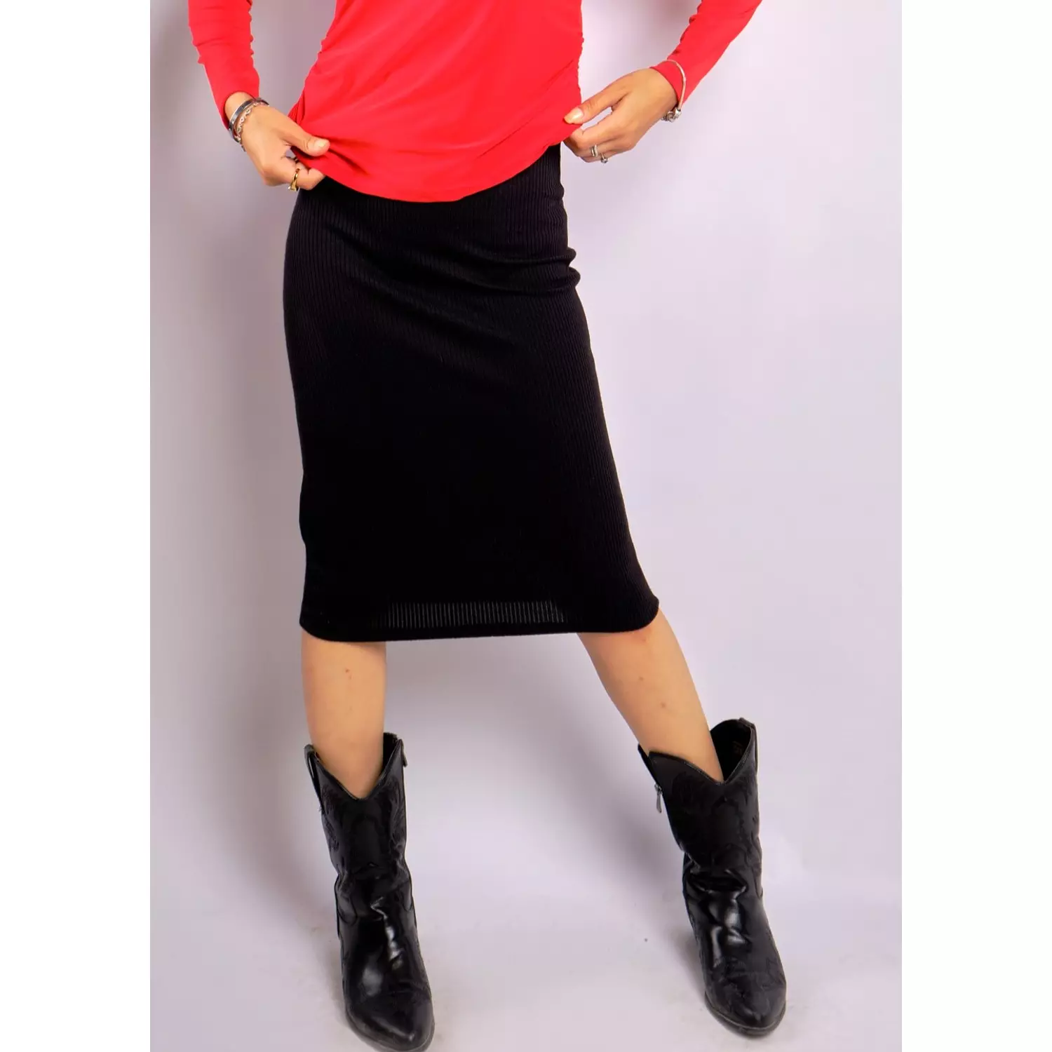 Streamline Ribbed trico Midi Pencil Skirt 2