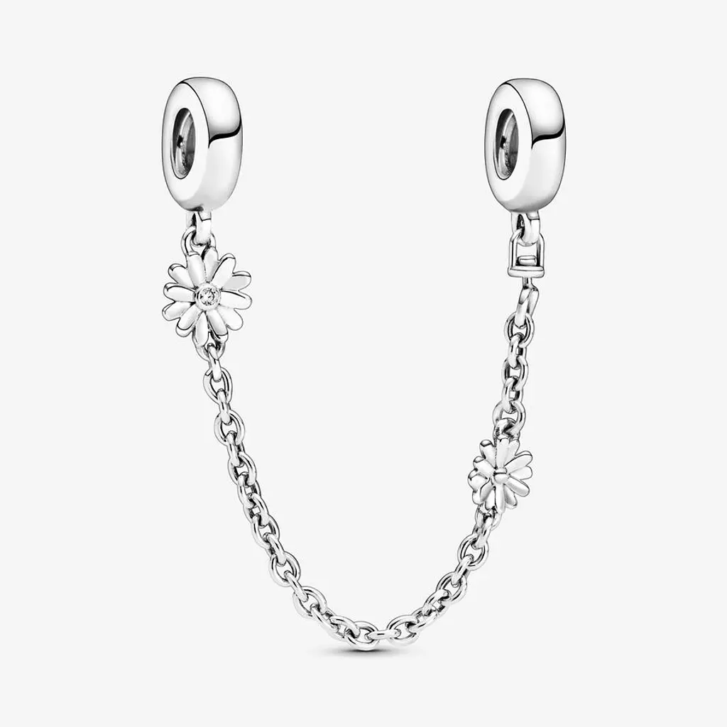 Daisy sterling silver safety chain with clear cubic zirconia