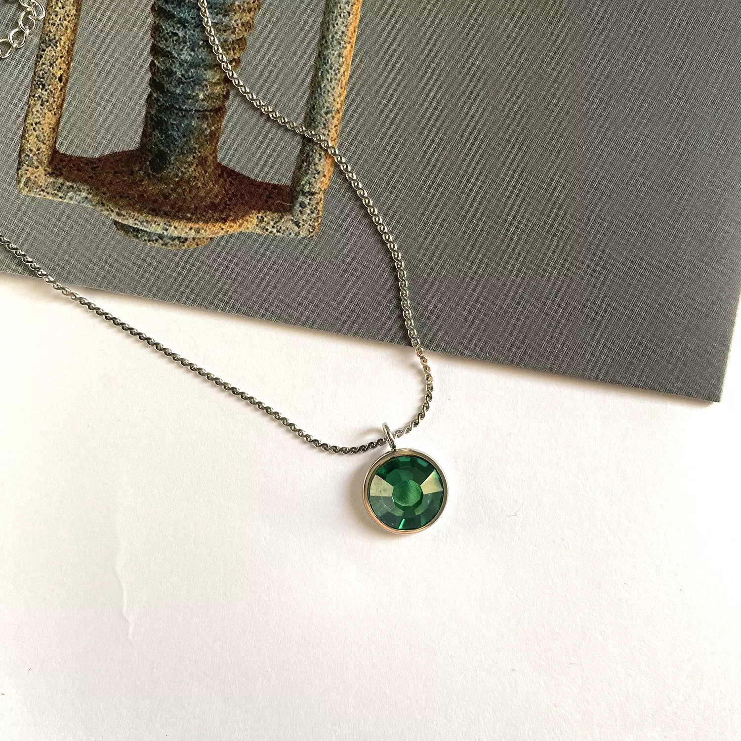 green stone silver necklace 1